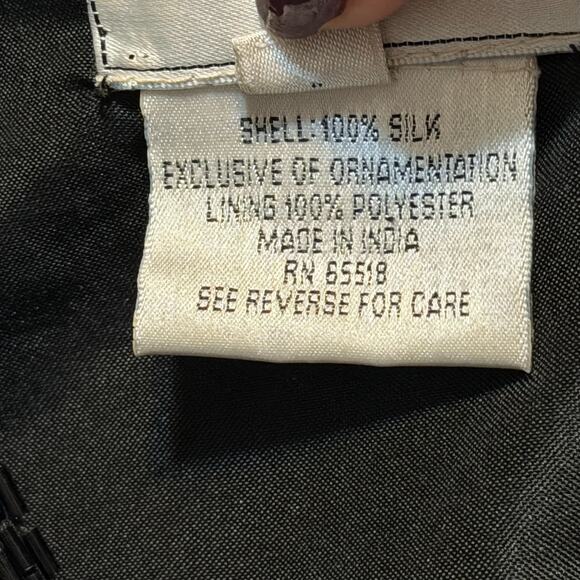 Vintage 80s Stenay Silk Beaded Sequin Top Sz L Floral Black Evening Party Retro - Picture 8 of 10